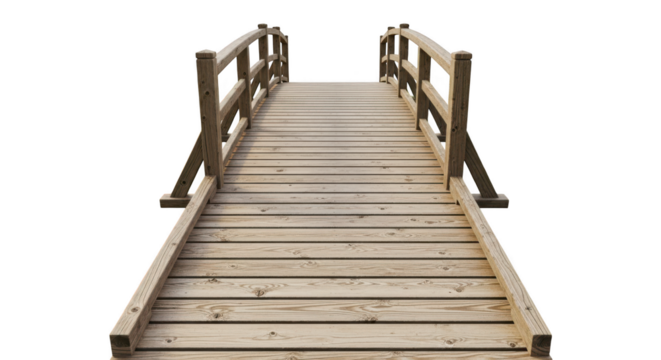 Rustic wooden bridge isolated on transparent background with a simple design
