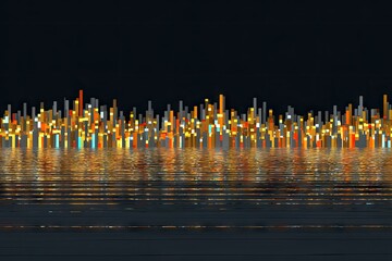 Abstract cityscape with lights reflected in water