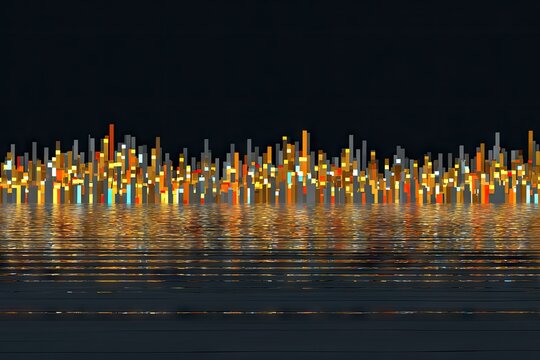 Abstract cityscape with lights reflected in water