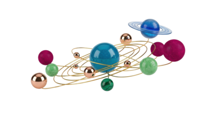 Isolated solar system decor, planet mobile, orbiting spherical design on clear backdrop