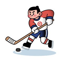 A cartoon vector sports man playing ice hockey