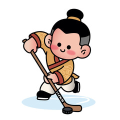 A cartoon vector sports man playing ice hockey