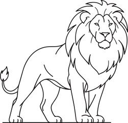 Line Art Illustration of a Standing Lion with a Majestic Mane