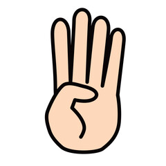 指4本（数字の4）を示す手のシンプルなイラスト