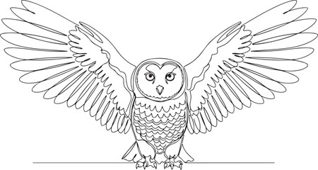 Fototapeta premium Line Art Illustration of an Owl with Spread Wings