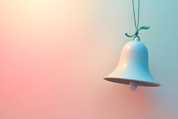 Obraz premium white bell hanging on rope against soft pastel gradient background, minimal aesthetic design