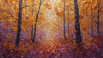 autumn forest , gold and lilac tones, gem texture and radiant shine