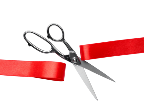 Elegant Ribbon Cutting Scene with Silver Scissors Isolated on Transparent Background