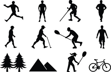 Fototapeta premium Silhouette vector graphics bundle featuring sports and outdoor activities illustrations