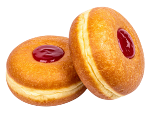 Fresh Jelly Donut Dessert with Jam Center Isolated on Transparent Background