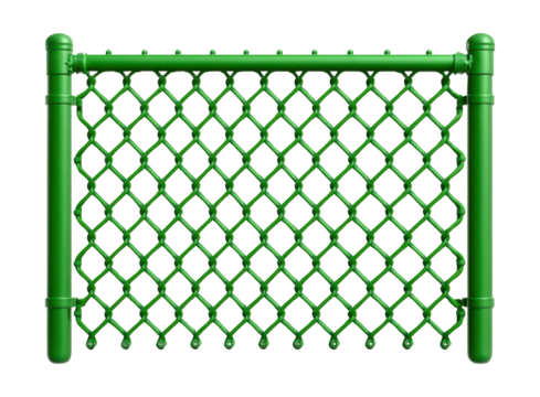 Green vinyl-coated chain-link fence for a home children's play area.