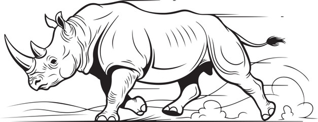 Dynamic Charging Rhinoceros Line Art Illustration