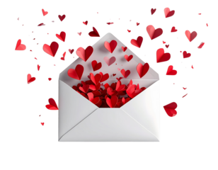 White Envelope with Red Hearts Flying Out – Romantic Love Concept PNG
