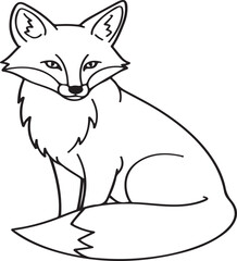 Minimalist Line Art Illustration of a Sitting Fox