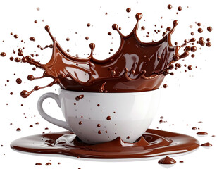 Dynamic Cocoa Splash from White Ceramic Cup &ndash; Photorealistic PNG