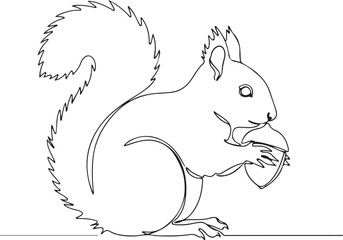 Continuous Line Art Drawing of a Squirrel Holding an Acorn