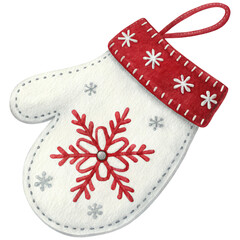 festive mitten featuring a snowflake design and decorative stitching, winter celebrations. ,watercolor clip art isolated on white background