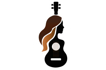 Kobieta gitara, logo muzyczne, logo z gitarą i strunami, kobieta w kształcie gitary © Zuzanna