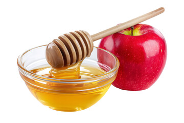 Honey and apple for a sweet healthy snack,isolated on a white background