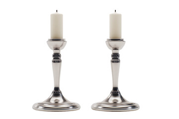 Elegant silver candlesticks isolated on a white background