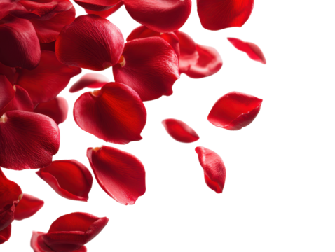 Abundant Red Rose Petals Swirling in Air A Sensuous Display of Color and Grace on Transparent Canvas Perfect for Overlays and Digital Art - Powered by Adobe