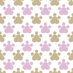Charming seamless pattern with pink and beige paw prints on a white background. Dog paw seamless pattern background. Cat paw seamless pattern background. Bear paw seamless pattern background. 