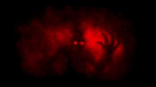 Dark horror 2D animation for Halloween. Haunted places, eerie figures, flashing lights, and ghostly shadows. Camera shake and fog effects. Scary night atmosphere. Vj loops. Black and red background.