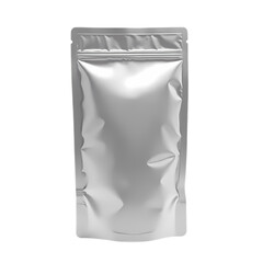Silver pouch with sealed from top isolated on transparent background