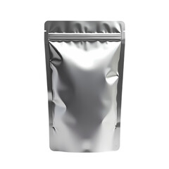 Silver pouch with sealed from top isolated on transparent background