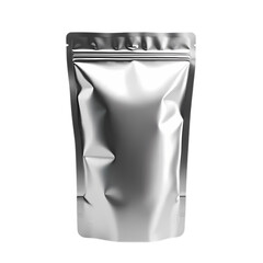 Silver pouch with sealed from top isolated on transparent background
