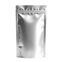 Silver pouch with sealed from top isolated on transparent background