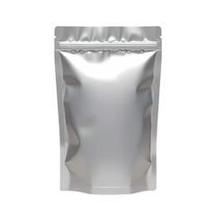 Silver pouch with sealed from top isolated on transparent background
