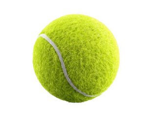Close-Up of a Vibrant Green Tennis Ball with White Seam Floating on Transparent Backdrop Sporting Equipment Leisure Activity Round Sphere Object