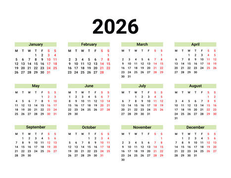2026 Calendar Grid With Pastel Colored Month Headers On Transparent Background - Powered by Adobe