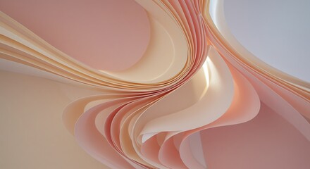 Abstract swirl of soft pastel paper curves and shadows against white background