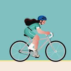 Fototapeta premium A woman riding a bicycle in cartoon vector sports
