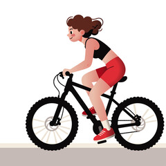 Fototapeta premium A woman riding a bicycle in cartoon vector sports