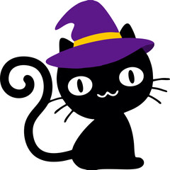 Cute Black Cat with Witch Hat