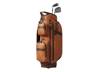 Vintage leather golf bag with clubs impeccably captured in high-detail studio photography