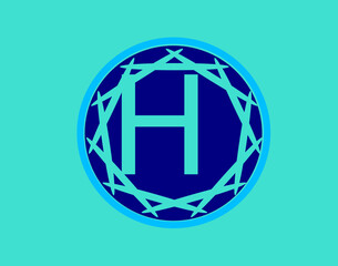 Blue geometric logo icon featuring the letter H surrounded by a radiating circular pattern.