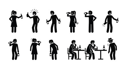 Silhouettes of people drinking alcohol
