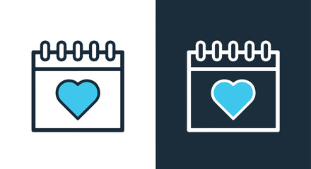 Love heart calendar icon set for special dates and events anniversary romantic planning -  Glyph solid icon - Editable modern style icon.