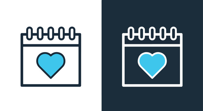 Love heart calendar icon set for special dates and events anniversary romantic planning -  Glyph solid icon - Editable modern style icon.