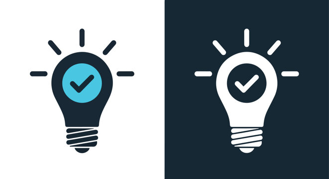 Creative idea lightbulb icon with check mark for success and solutions -  Glyph solid icon - Editable modern style icon.