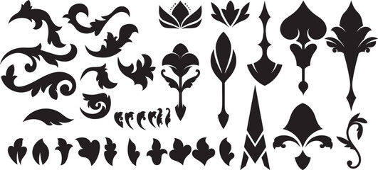 Flourishing decorative elements for retro design. Ornaments in the form of patterns, swirls, and flourishes. Vintage borders, frames, and patterns for invitations and certificates. A vector set.