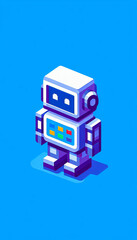 Naklejka premium 16-bit Pixel Art Robot Icon Isometric 
