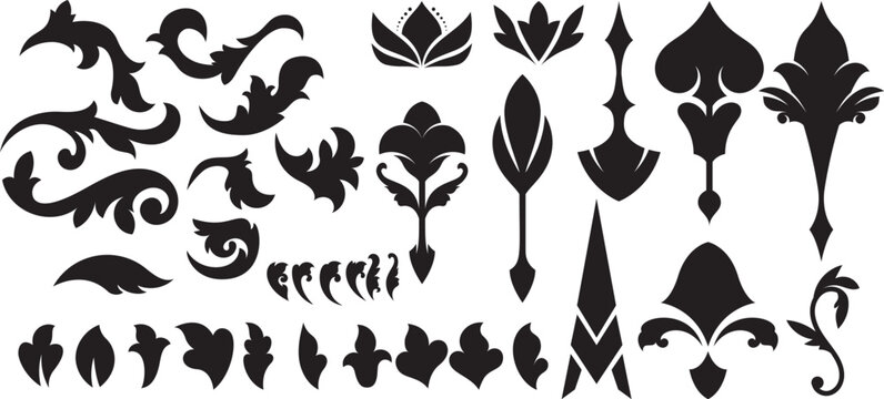 Flourishing decorative elements for retro design. Ornaments in the form of patterns, swirls, and flourishes. Vintage borders, frames, and patterns for invitations and certificates. A vector set.
