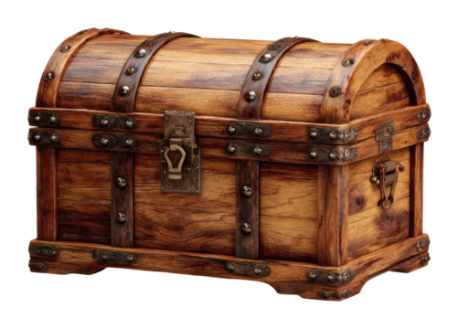 Treasure chest discovery fantasy wooden artifact isolated on transparent background