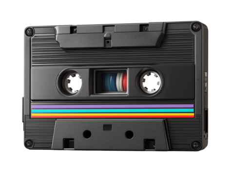 Retro Audio Cassette with Rainbow Stripes, Vintage Music Tape