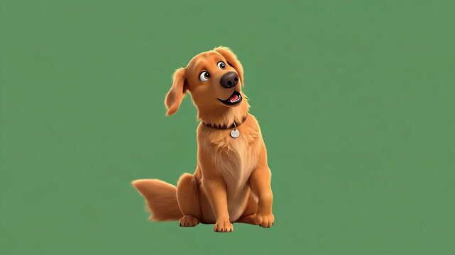 Animated Golden Retriever Dog Character in Various Poses on Green Background.
